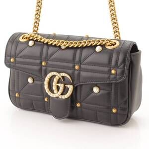 Gucci Marmont Studs Shoulder Quilted GG Black Bag Pearl
